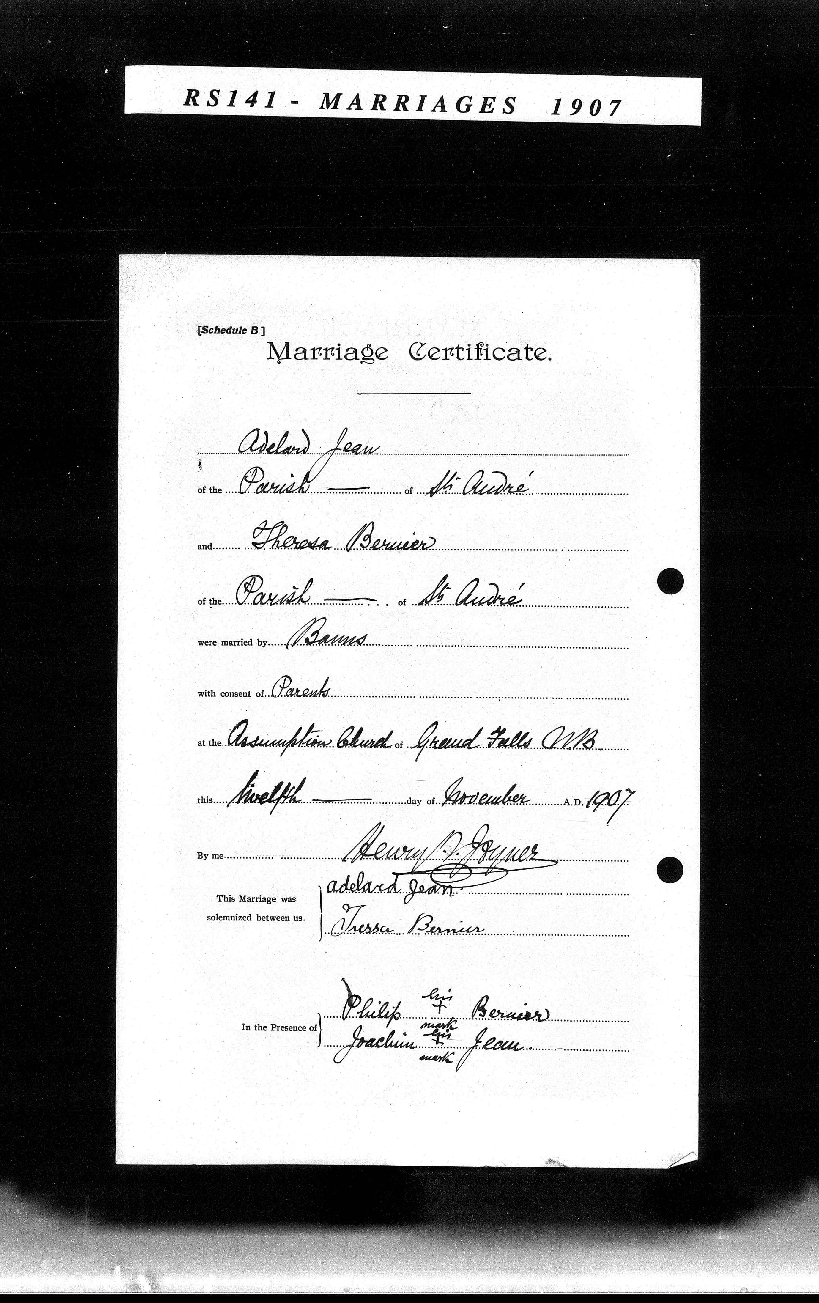 Enregistrement du mariage, verso