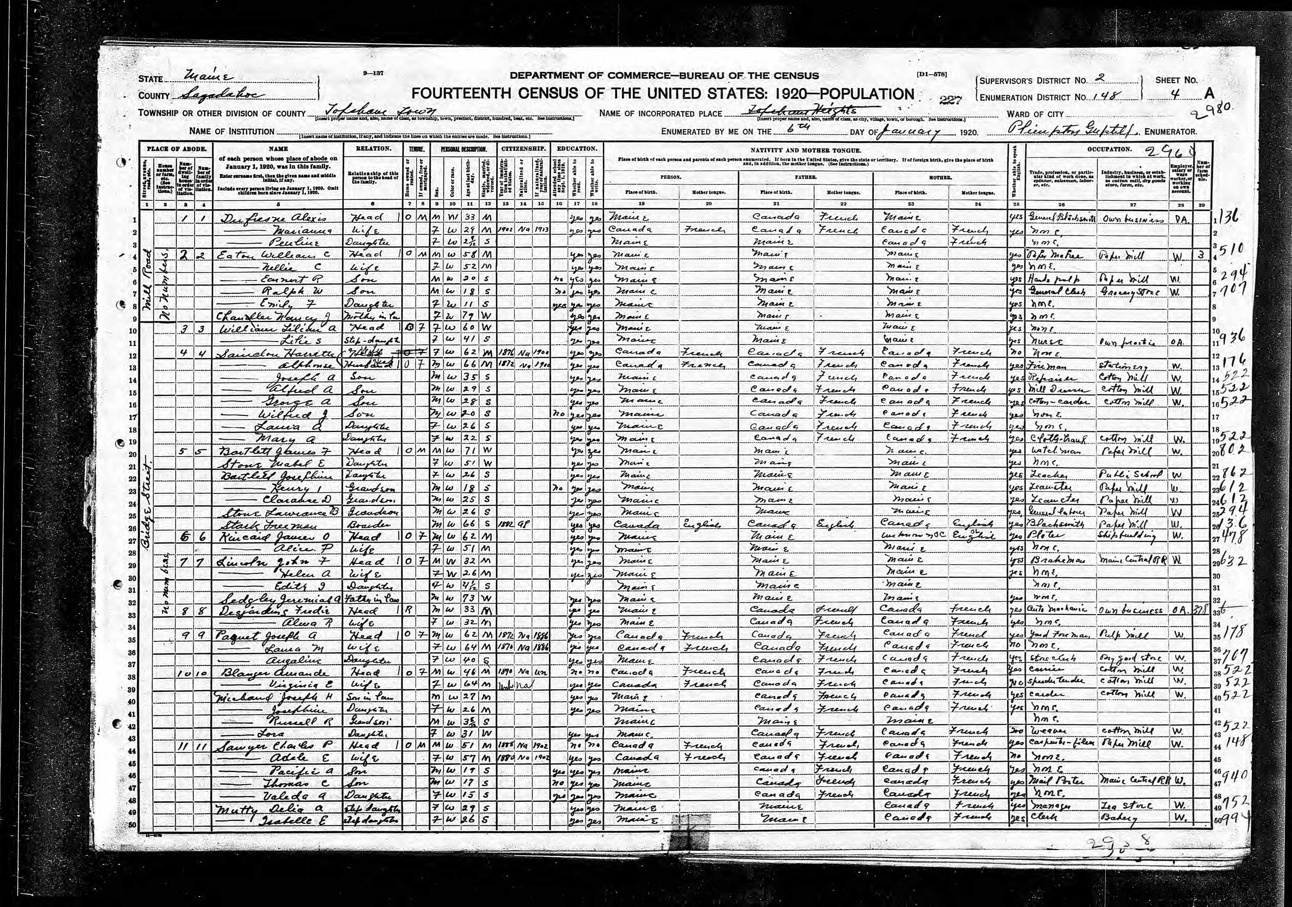 Recensement fédéral américain 1920