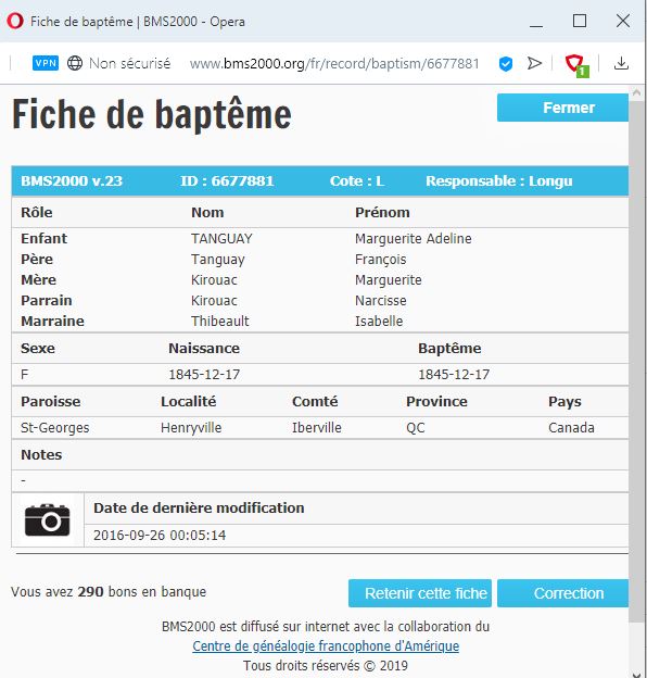 Fiche de baptême de la base de données BMS2000