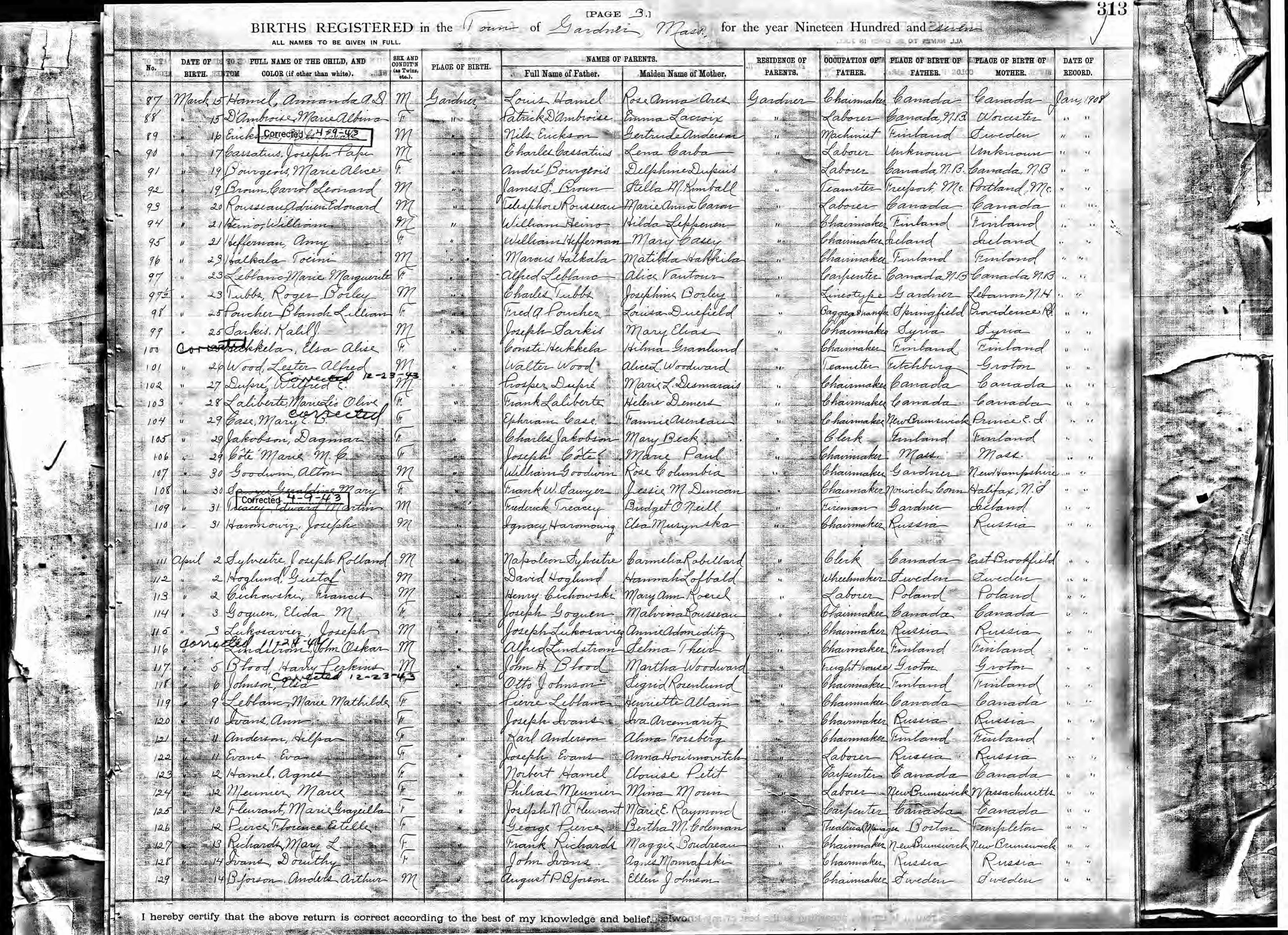 Enregistrement de la naissance