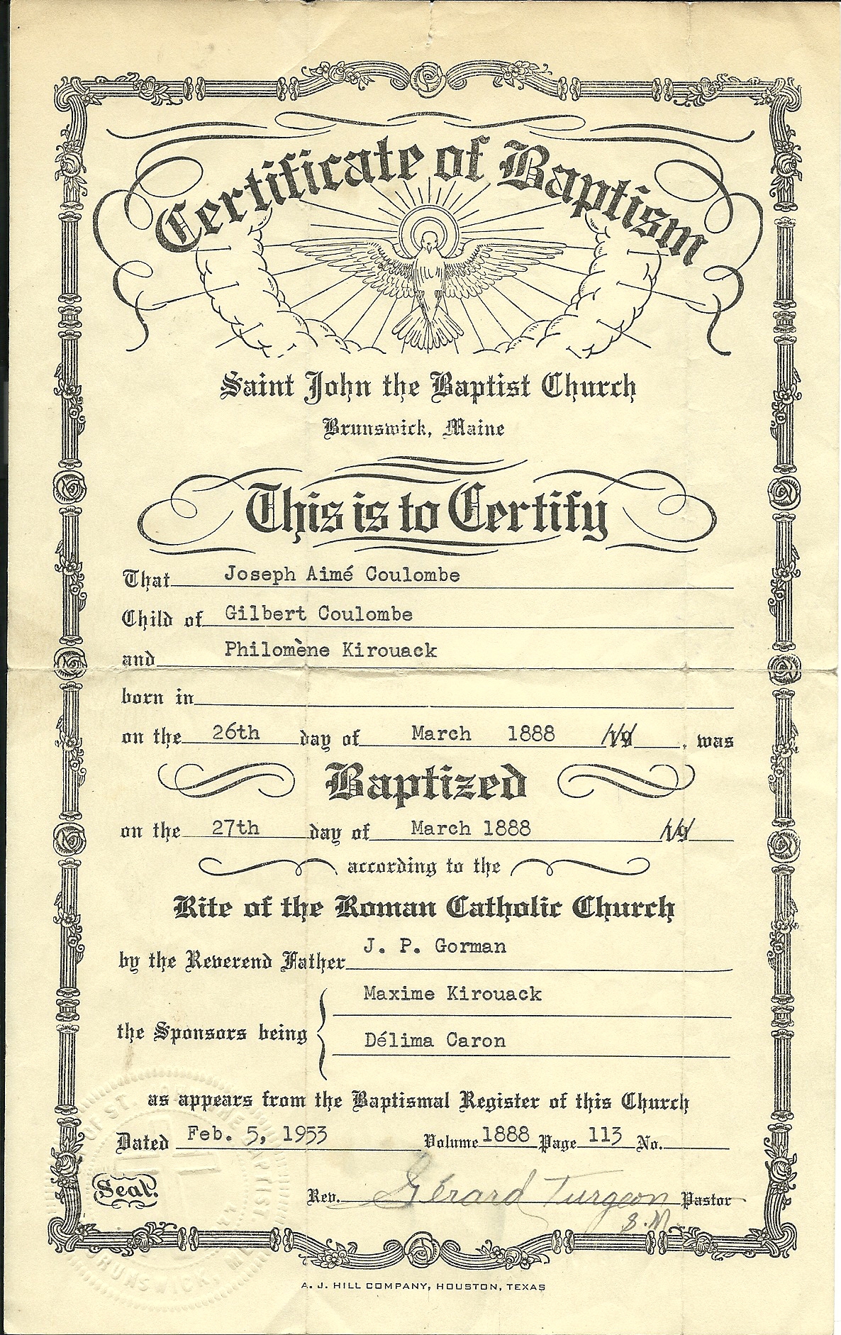 Certificat de baptême