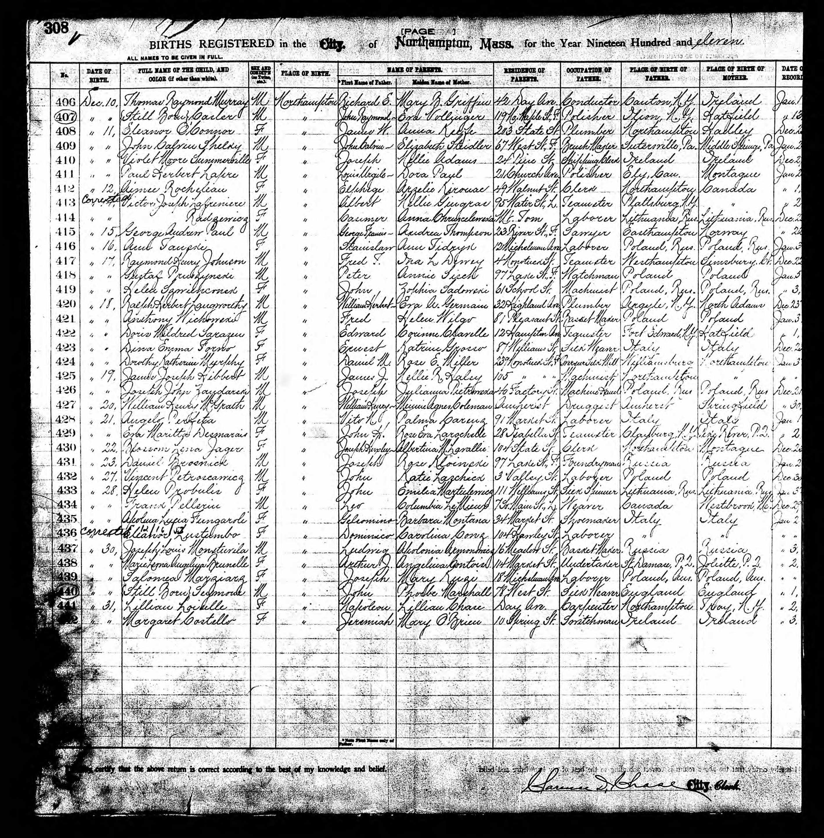 Enregistrement de la naissance