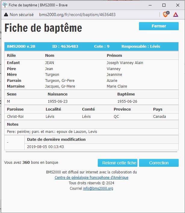 Fiche de baptême de la base de données BMS2000