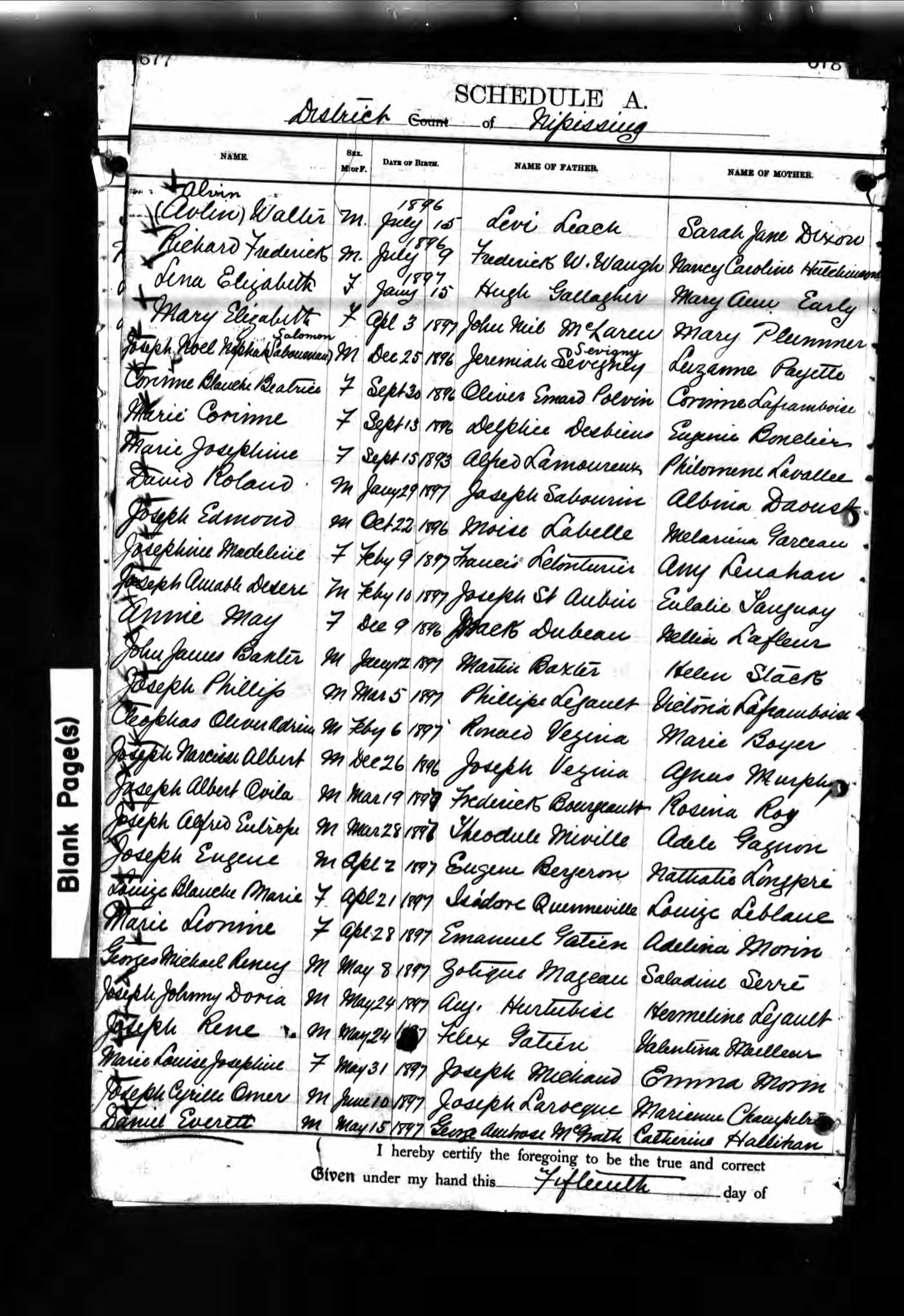 Enregistrement de la naissance