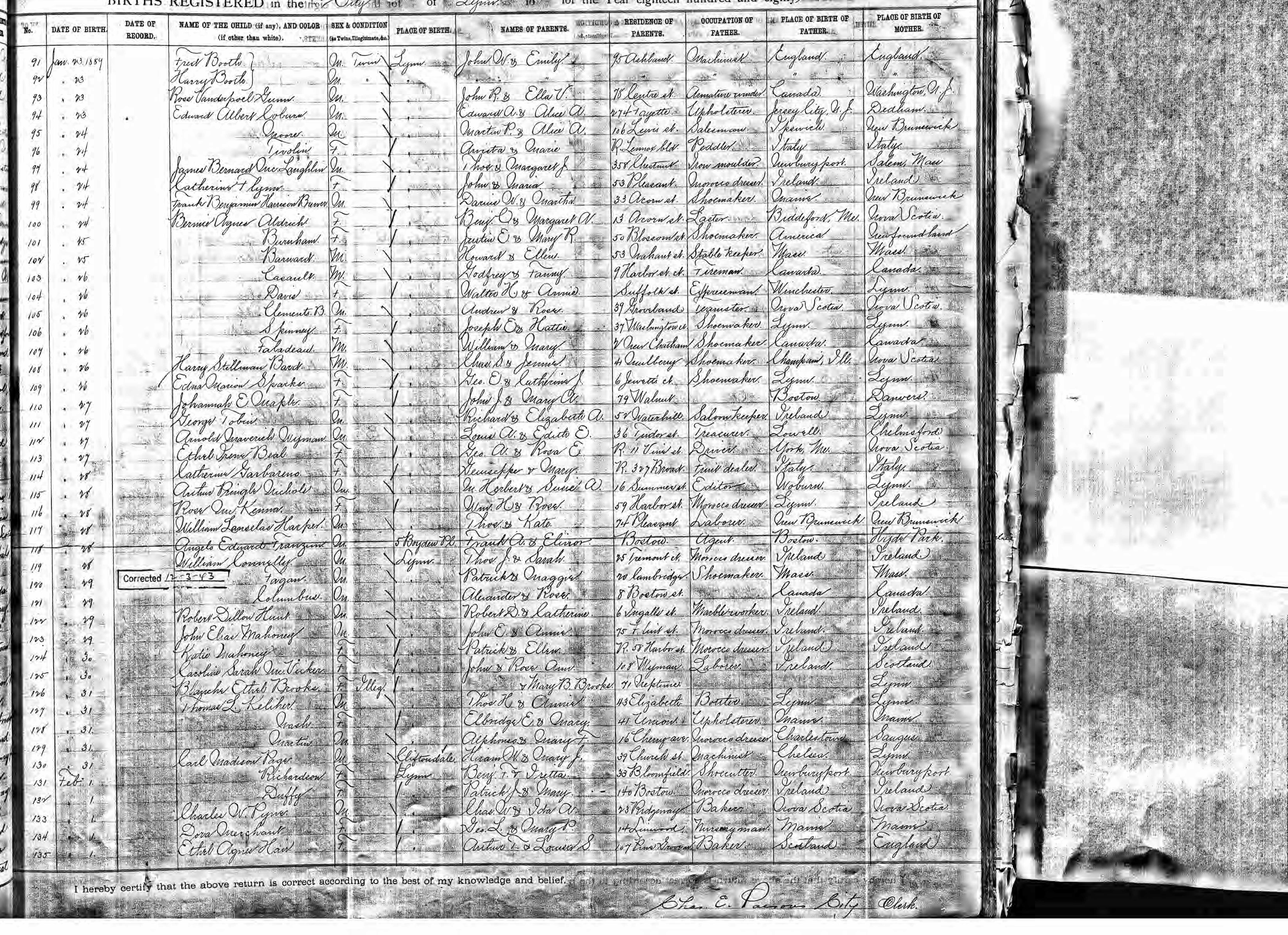 Enregistrement de la naissance