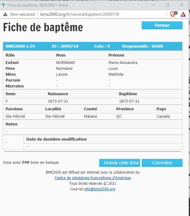 Fiche de baptême de la base de données BMS2000 Fiche de baptême de la base de données BMS2000