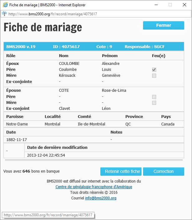 Fiche de baptême de la base de données BMS2000
