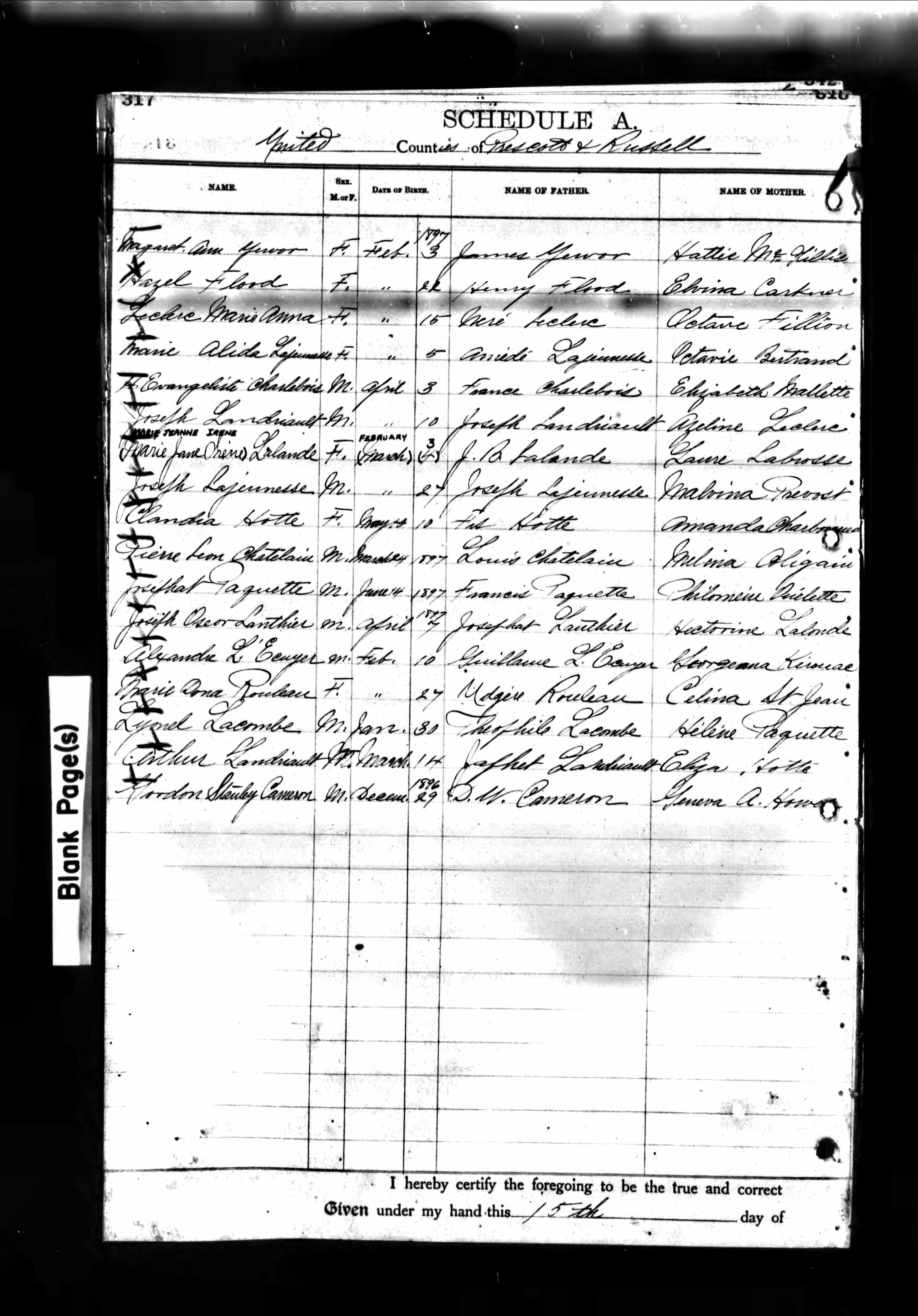 Enregistrement de la naissance