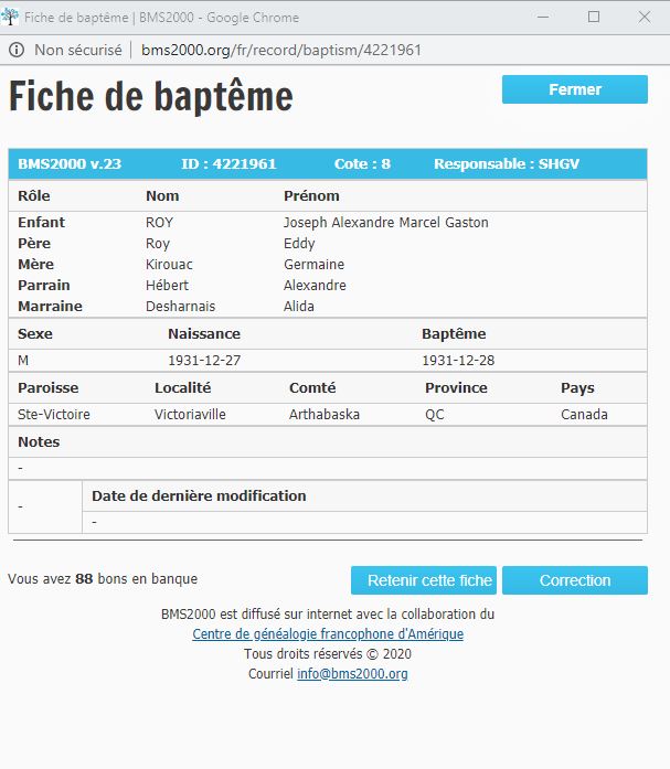 Fiche de baptême de la base de données BMS2000