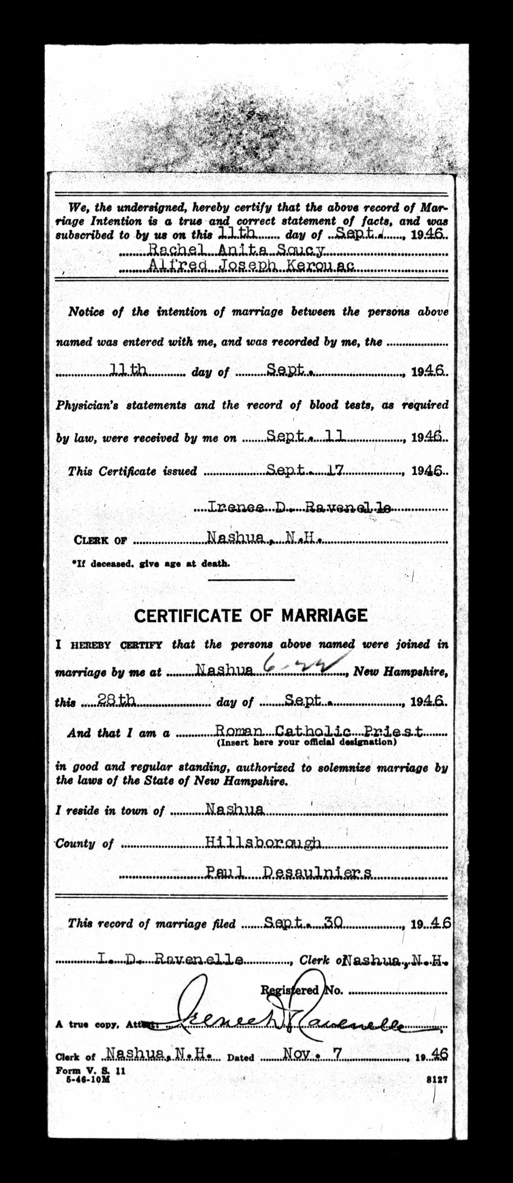 Enregistrement du mariage, verso