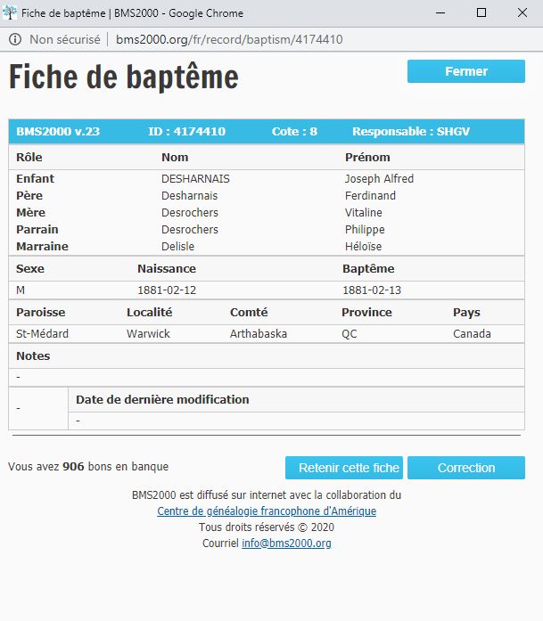 Fiche de baptême de la base de données BMS2000