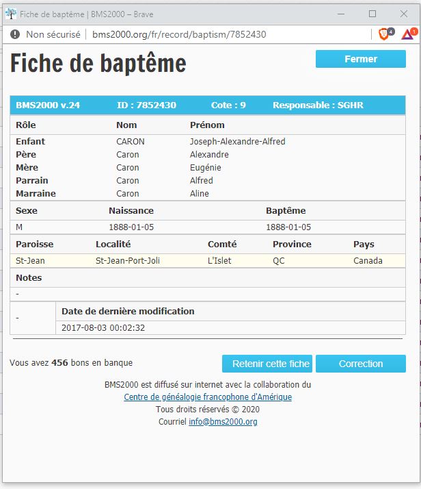 Fiche de baptême de la base de données BMS2000
