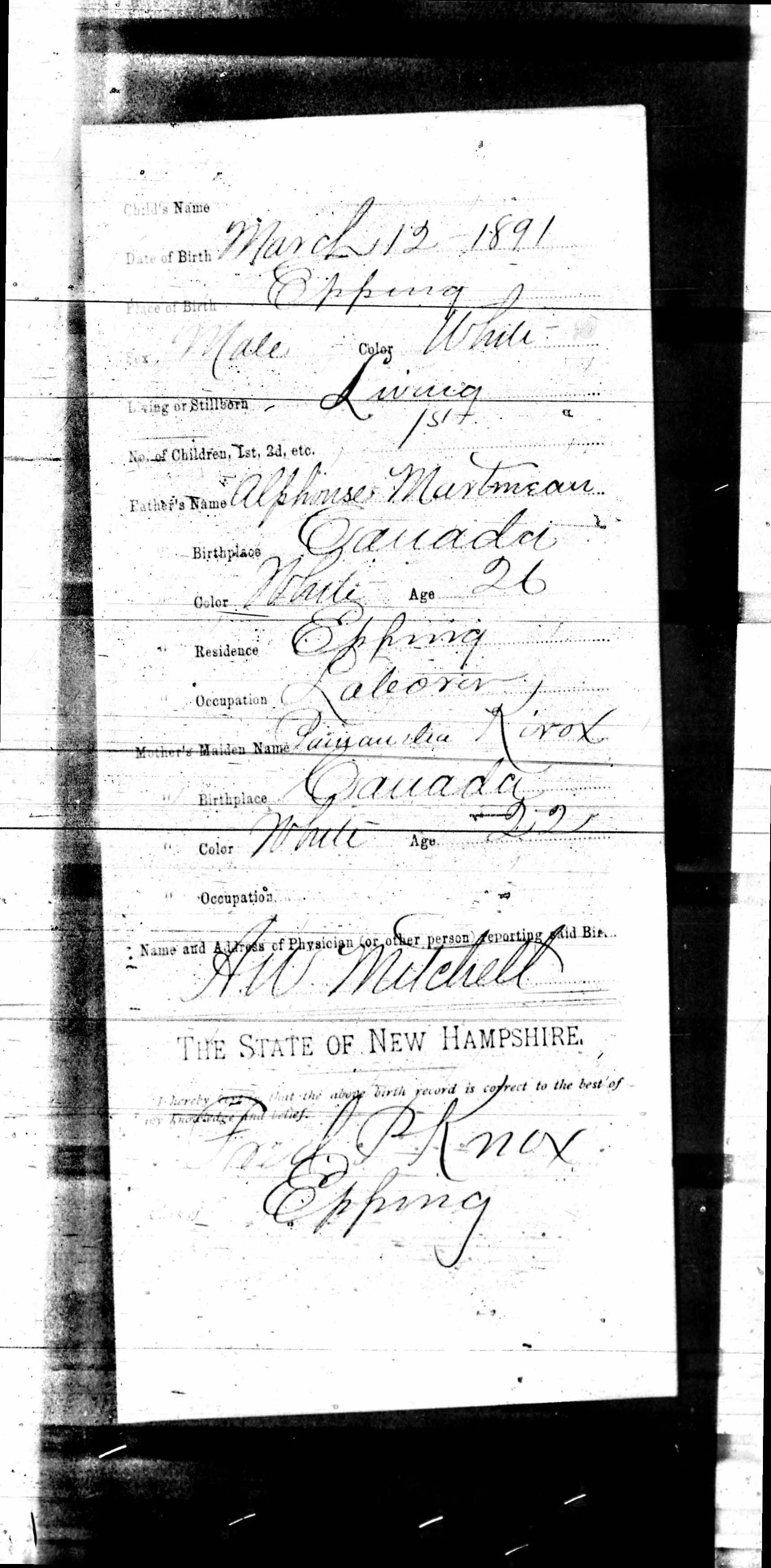 Enregistrement de la naissance