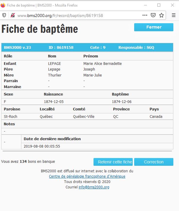 Fiche de baptême de la base de données BMS2000