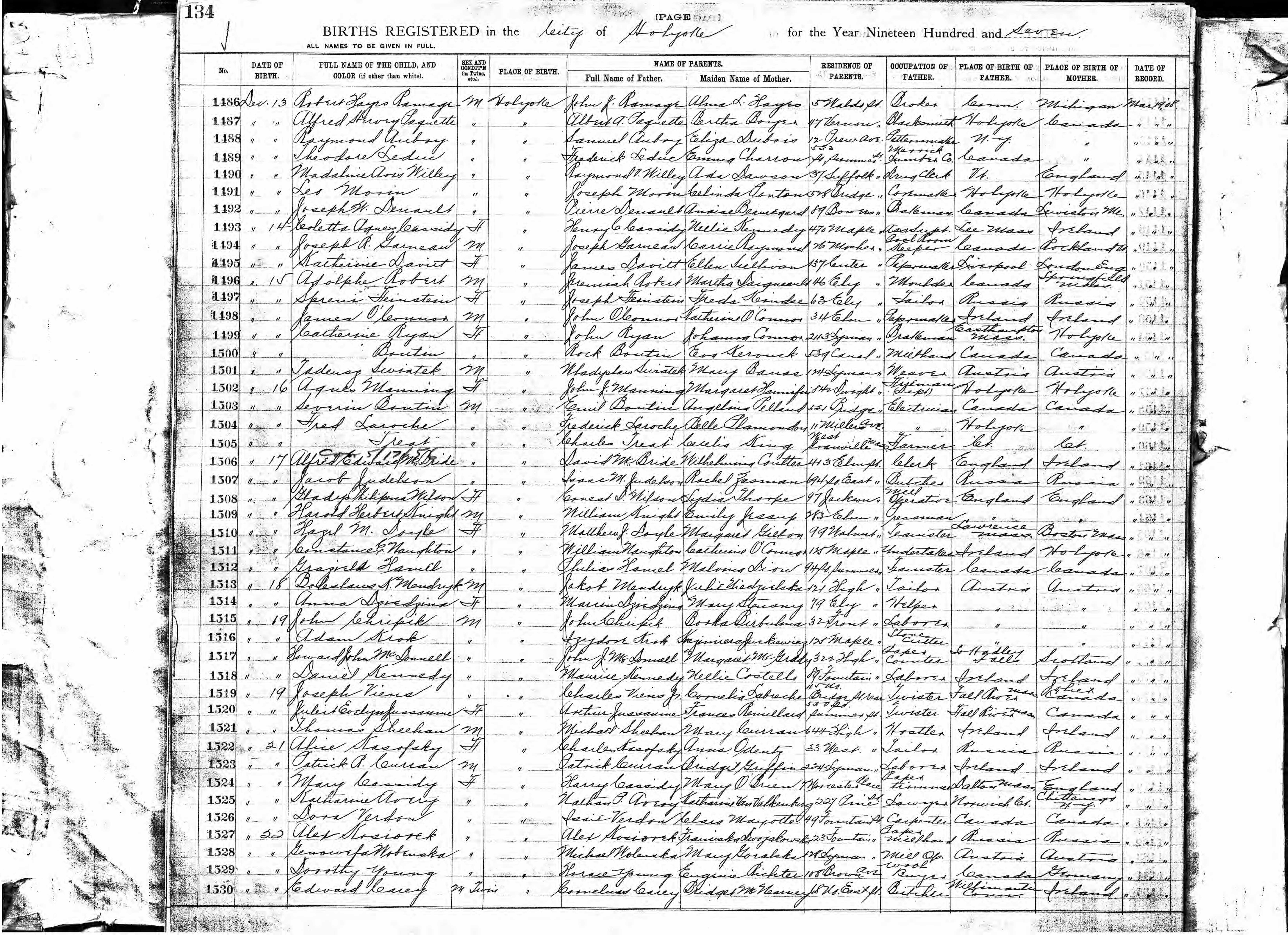 Enregistrement de la naissance