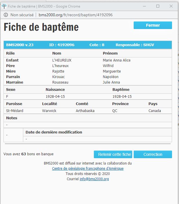 Fiche de baptême de la base de données BMS2000