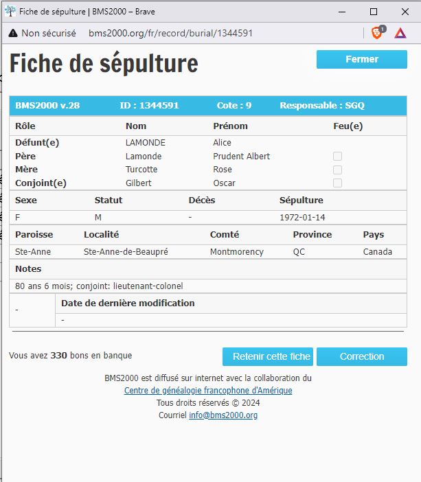 Fiche de sépulture de la base de données BMS2000