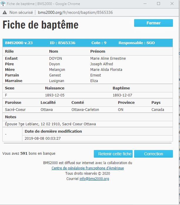 Fiche de baptême de la base de données BMS2000