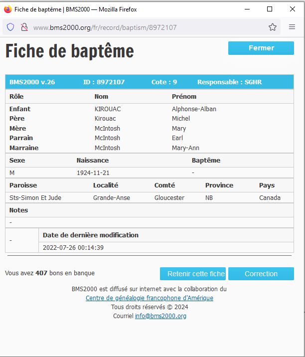 Fiche de baptême de la base de données BMS2000