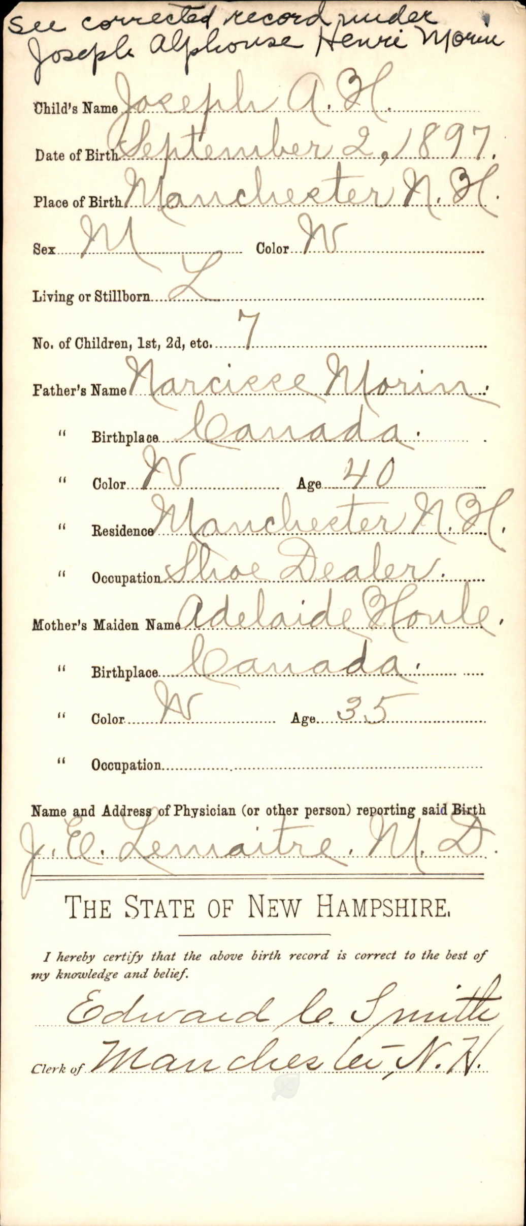 Enregistrement de la naissance