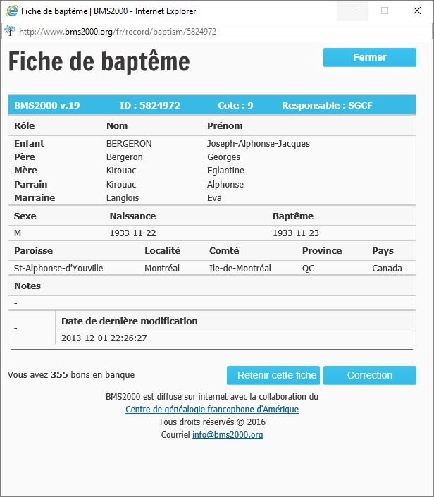 Fiche de baptême de la base de données BMS2000