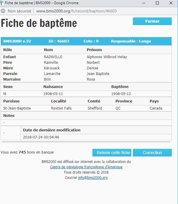 Fiche de baptême de la base de données BMS2000