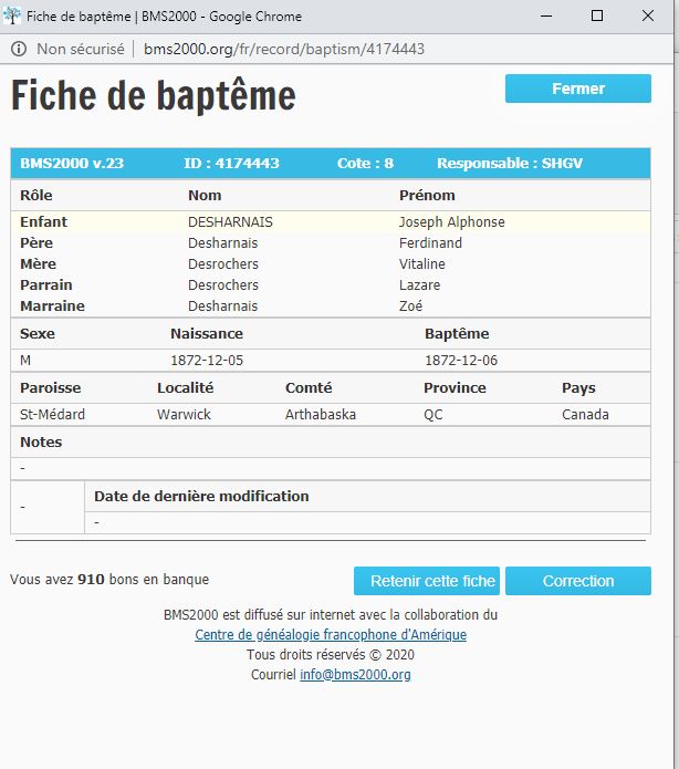 Fiche de baptême de la base de données BMS2000 Fiche de baptême de la base de données BMS2000