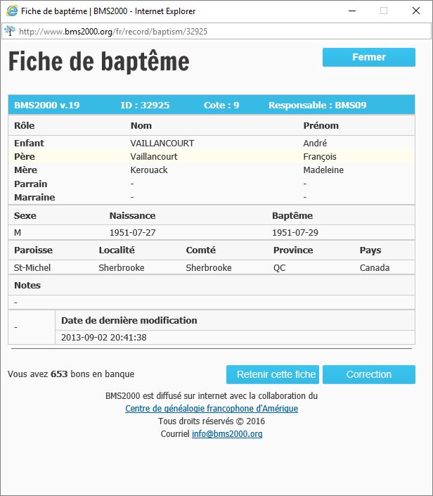Fiche de baptême de la base de données BMS2000