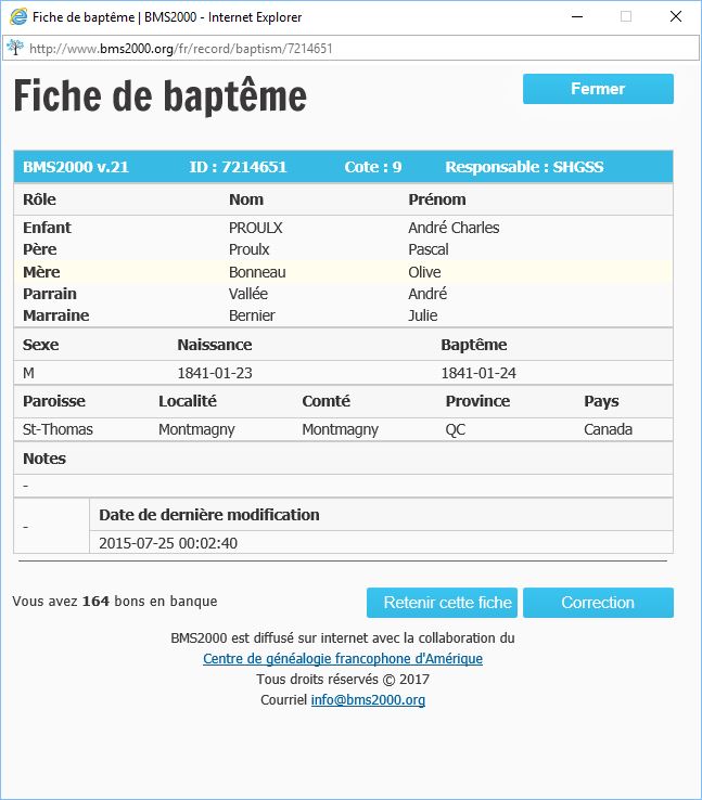 Fiche de baptême de la base de données BMS2000