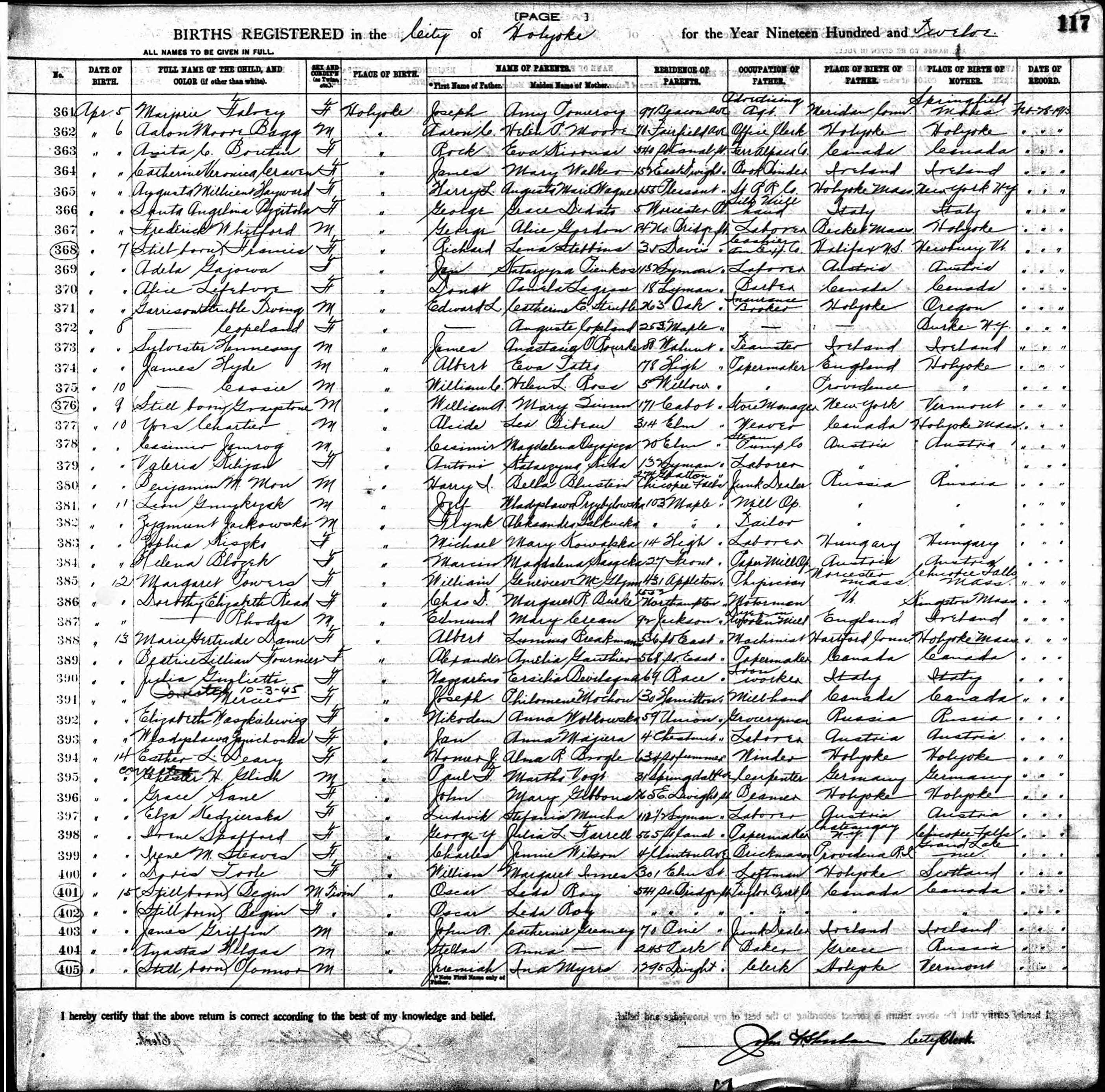 Enregistrement de la naissance