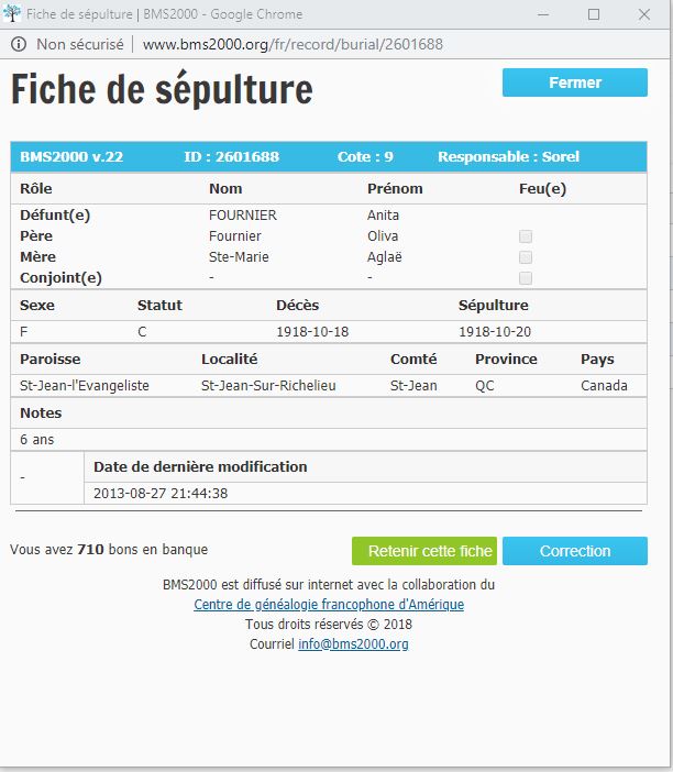 Fiche de sépulture de la base de données BMS2000