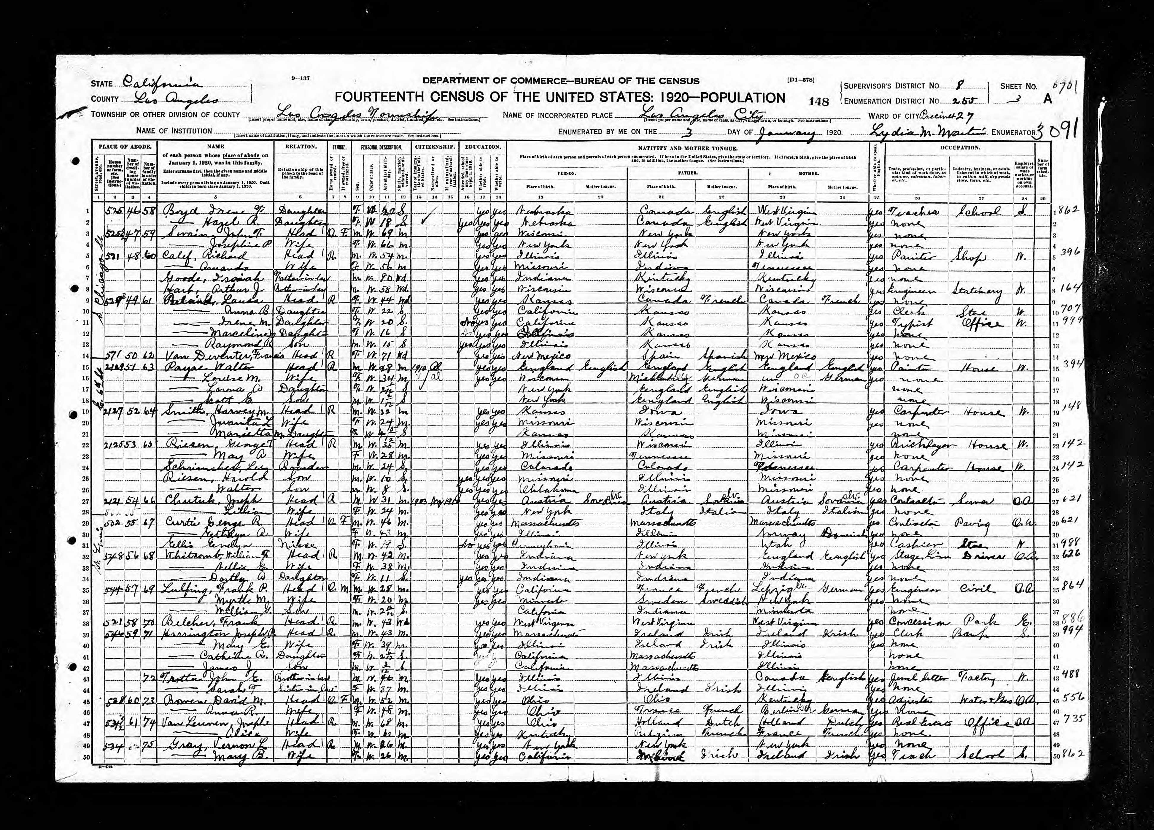 Recensement fédéral américain 1920