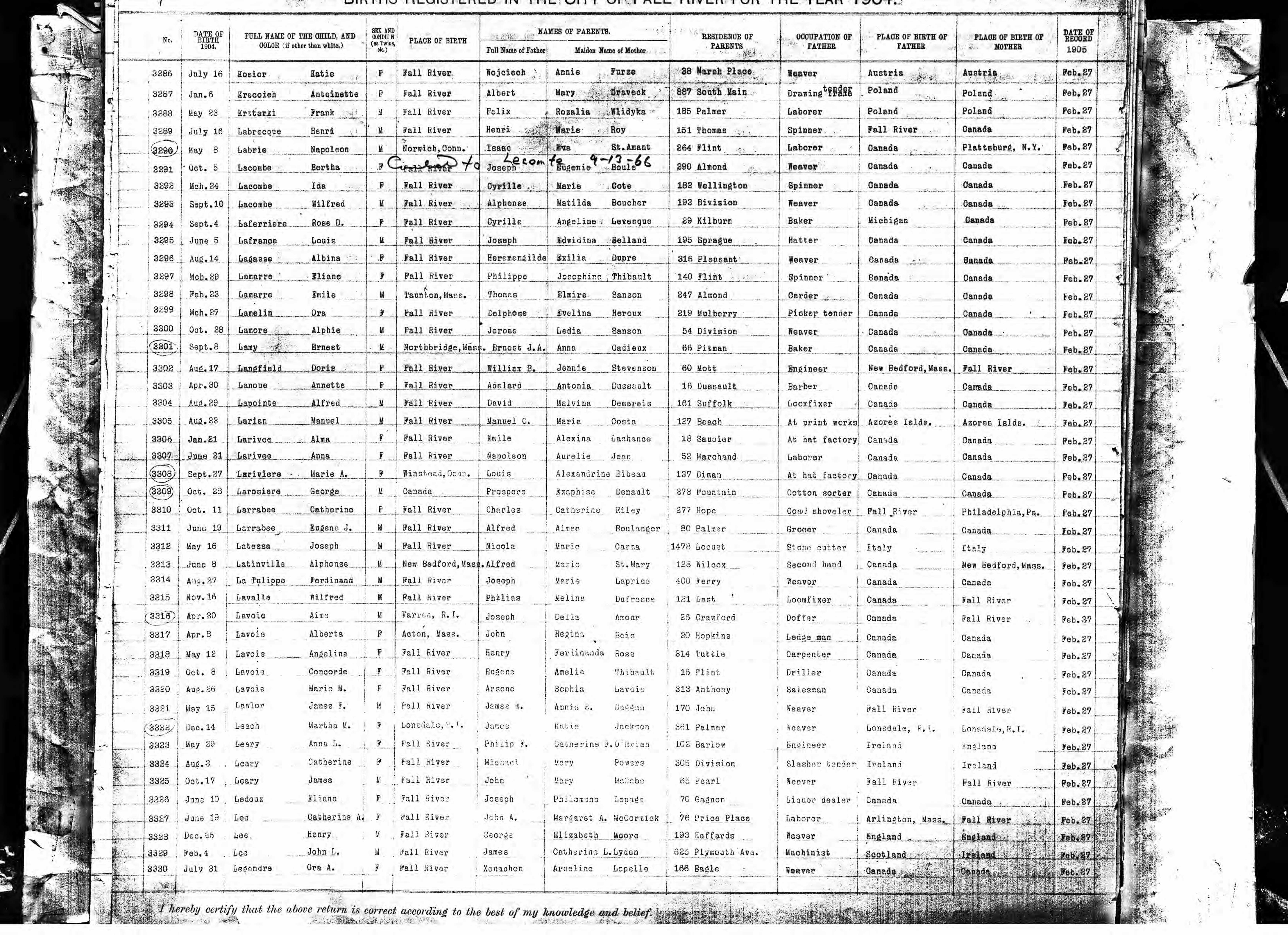 Enregistrement de la naissance