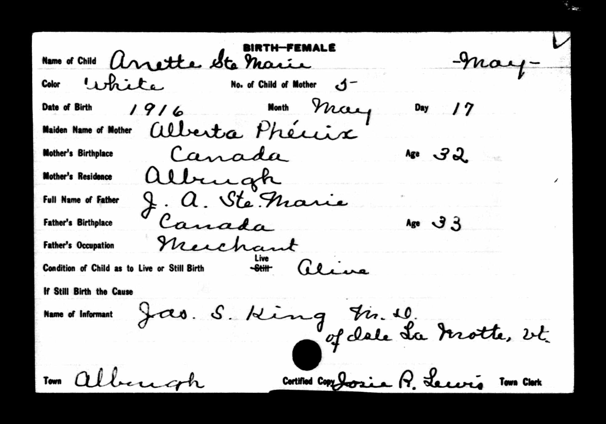 Enregistrement de la naissance