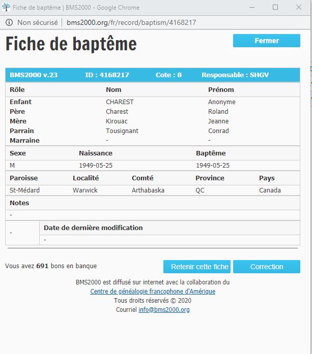 Fiche de baptême de la base de données BMS2000