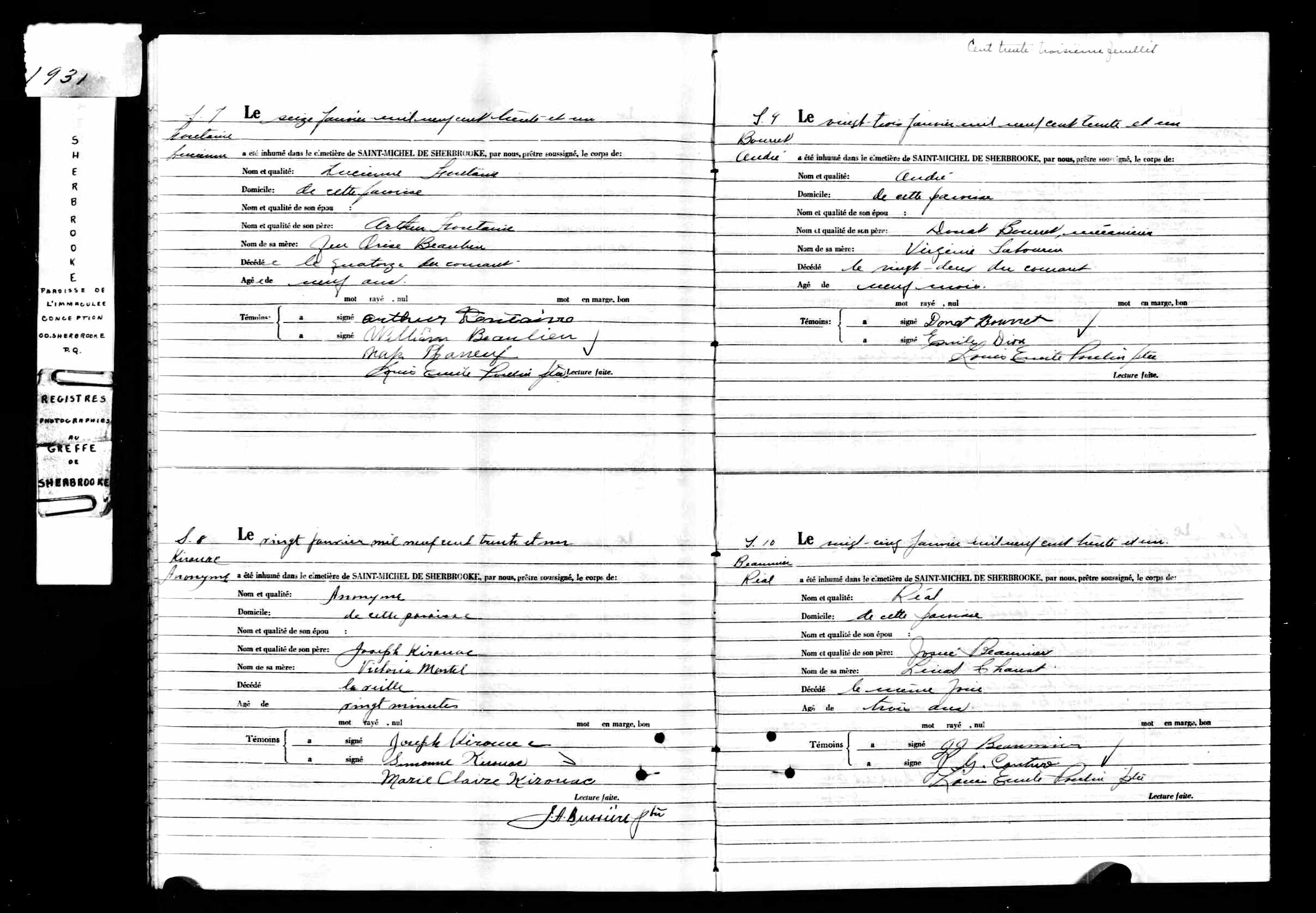 Acte de sépulture Acte de sépulture