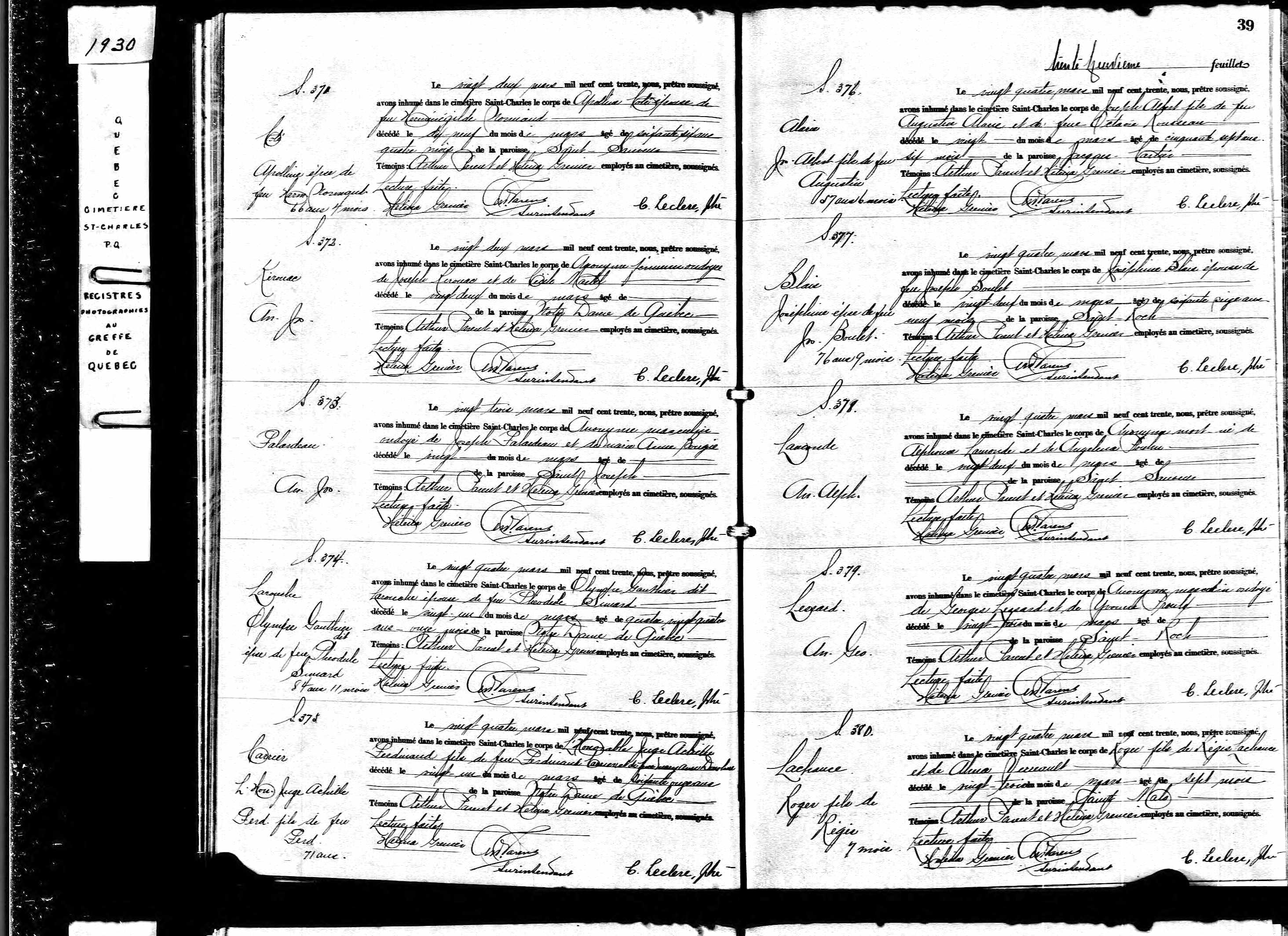 Acte de sépulture