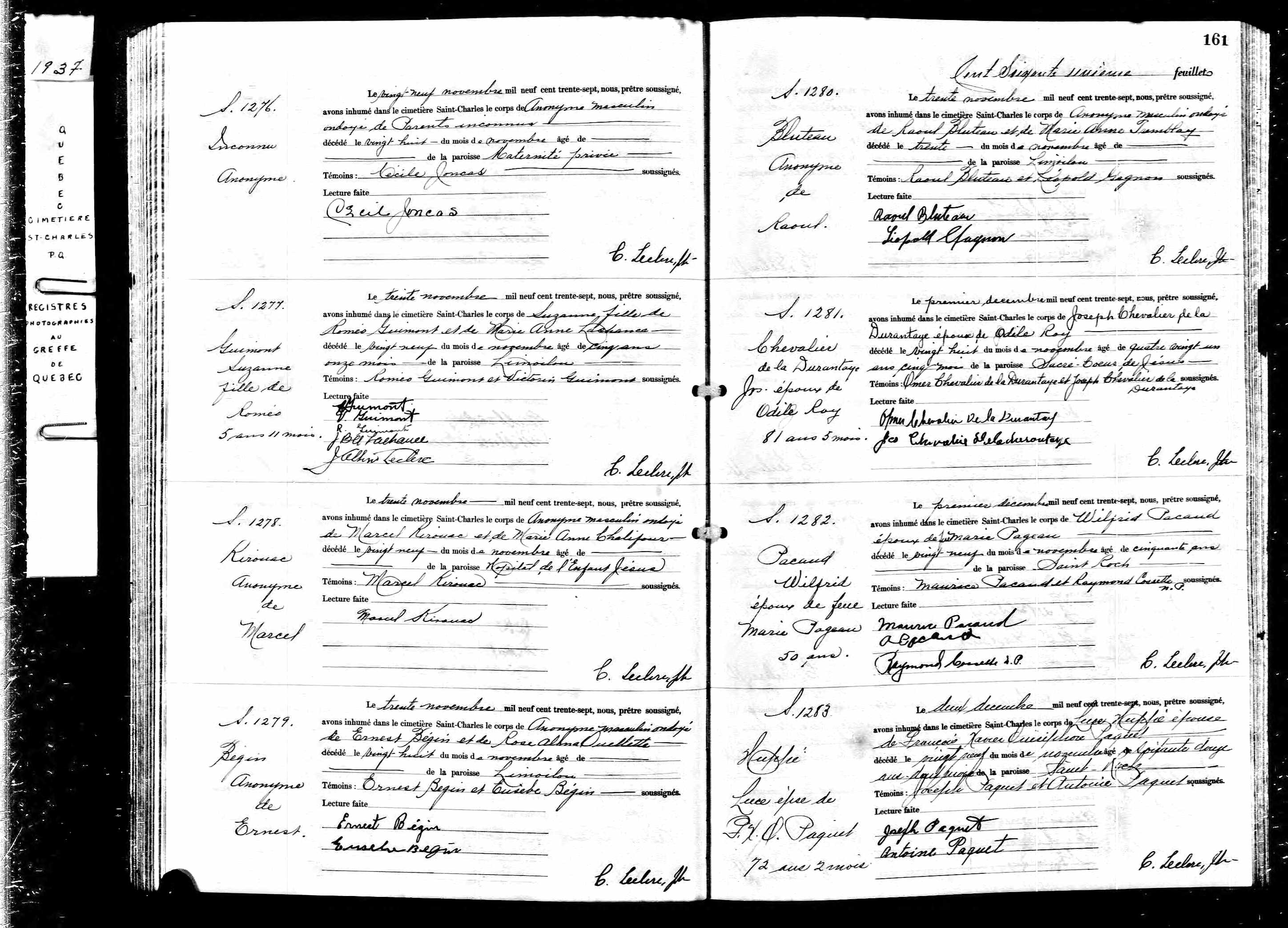 Acte de sépulture Acte de sépulture