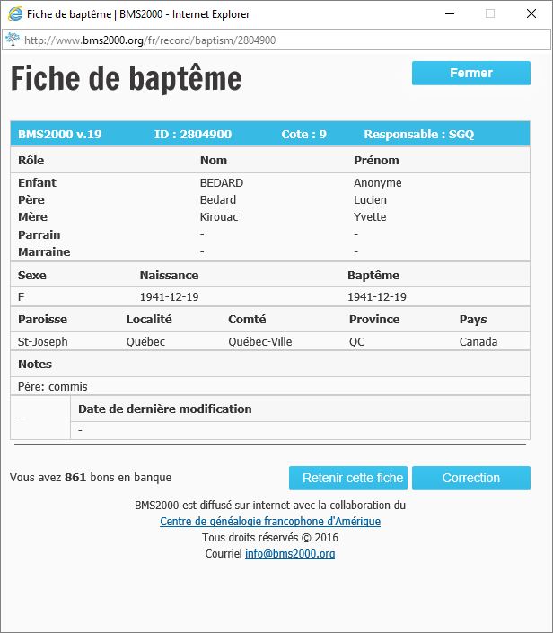 Fiche de baptême de la base de données BMS2000