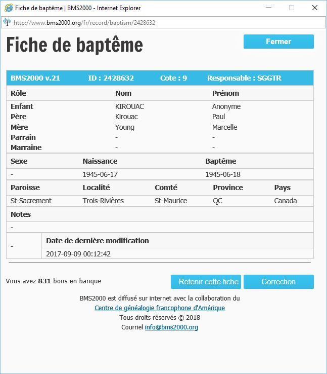 Fiche de baptême de la base de données BMS2000