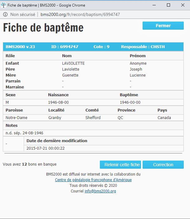 Fiche de sépulture de la base de données BMS2000