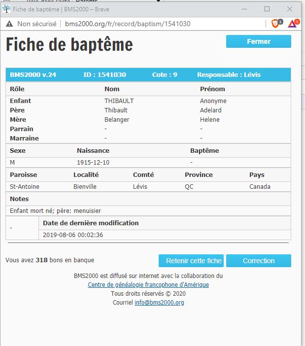 Fiche de baptême de la base de données BMS2000