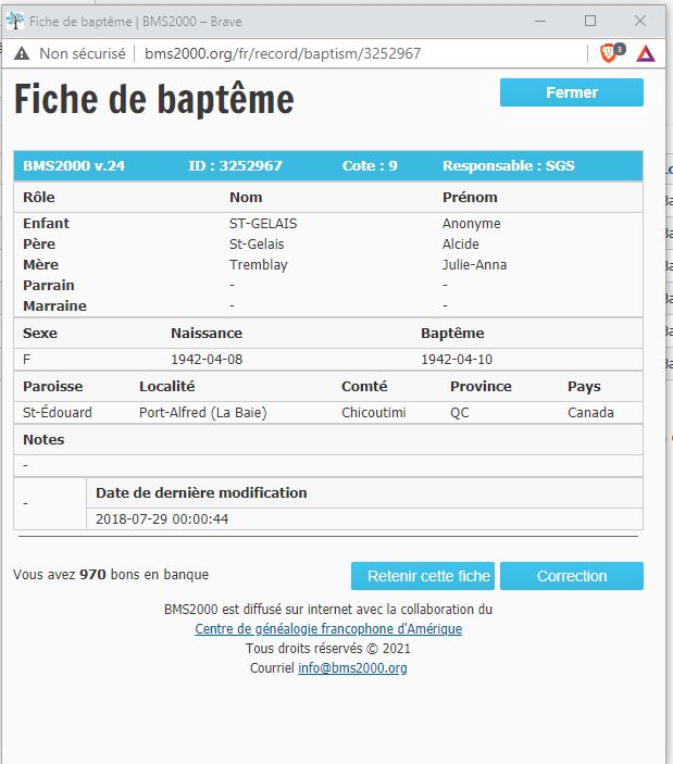 Fiche de sépulture de la base de données BMS2000