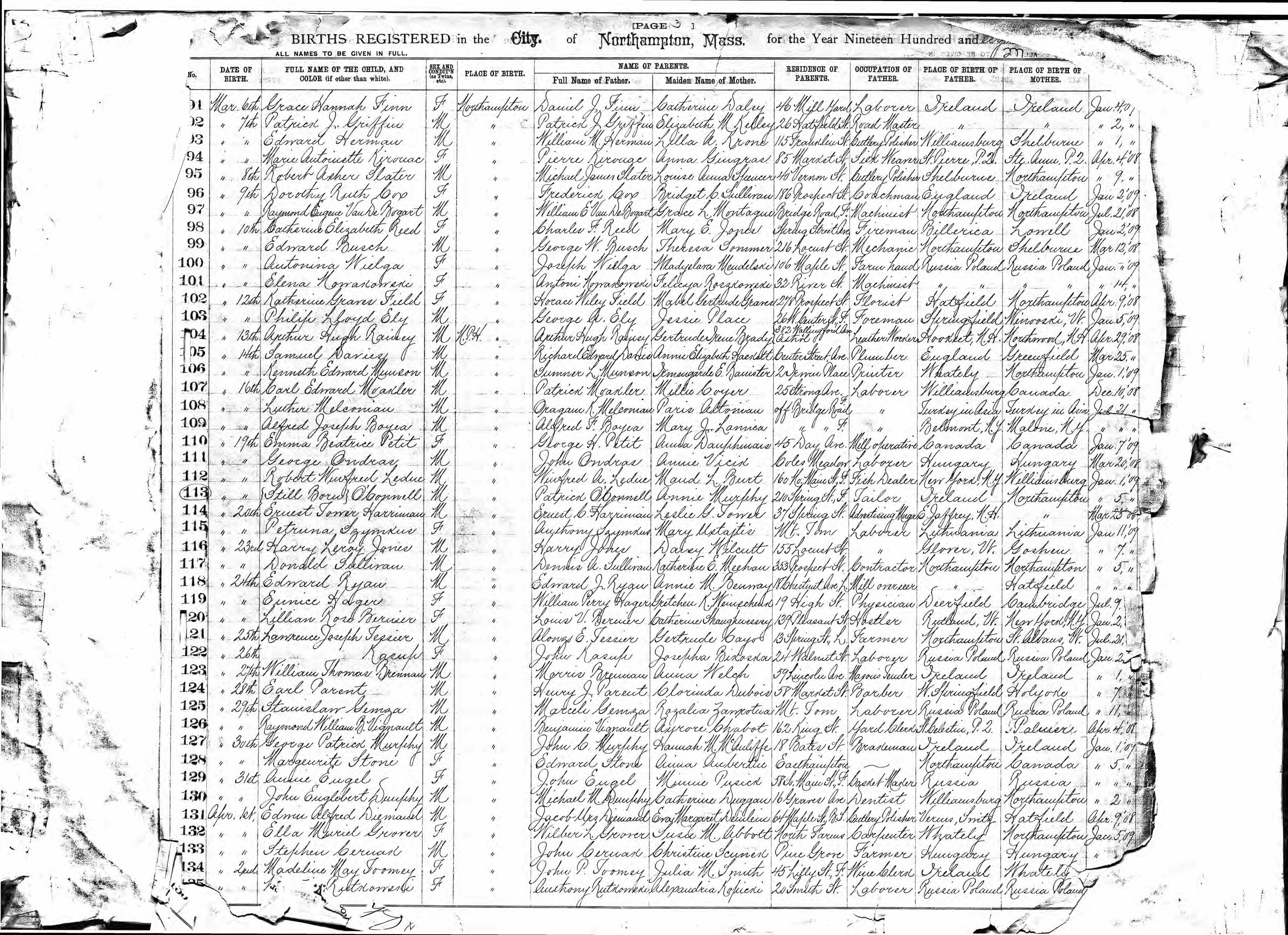 Enregistrement de la naissance