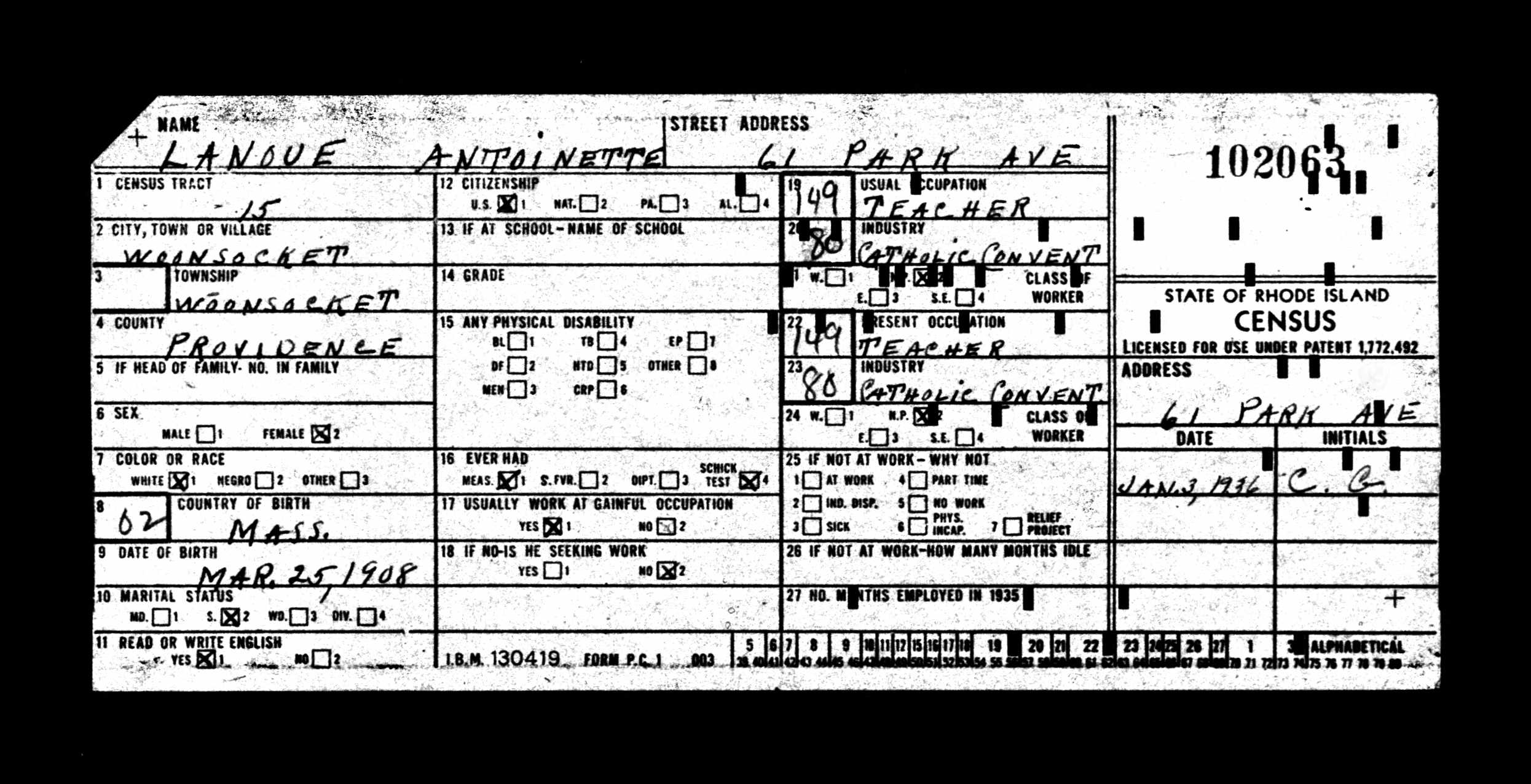 Recensement de l'État du Rhode Island 1935