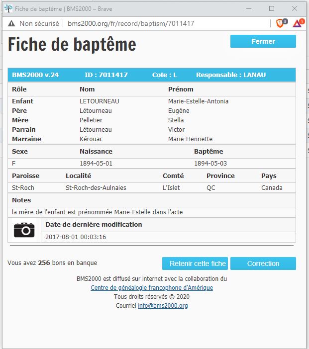 Fiche de baptême de la base de données BMS2000