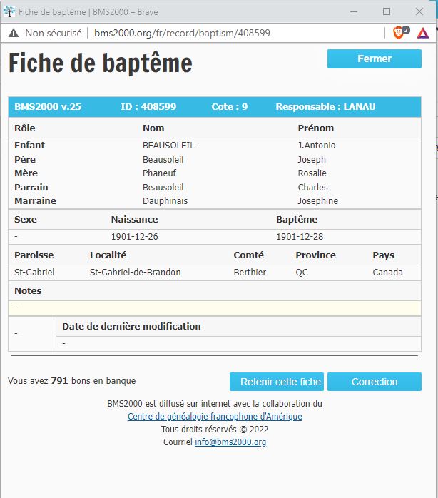 Fiche de baptême de la base de données BMS2000