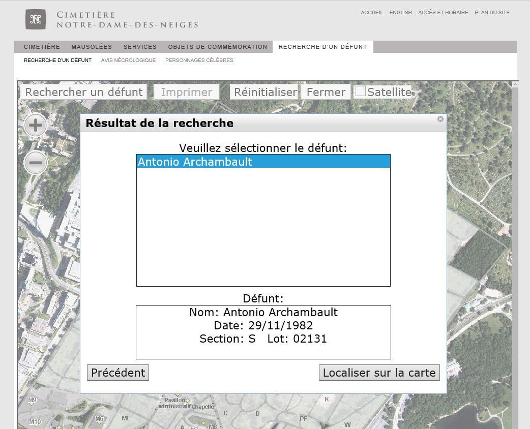 Mention de la sépulture