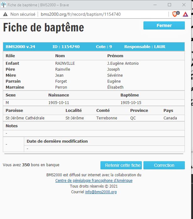 Fiche de baptême de la base de données BMS2000