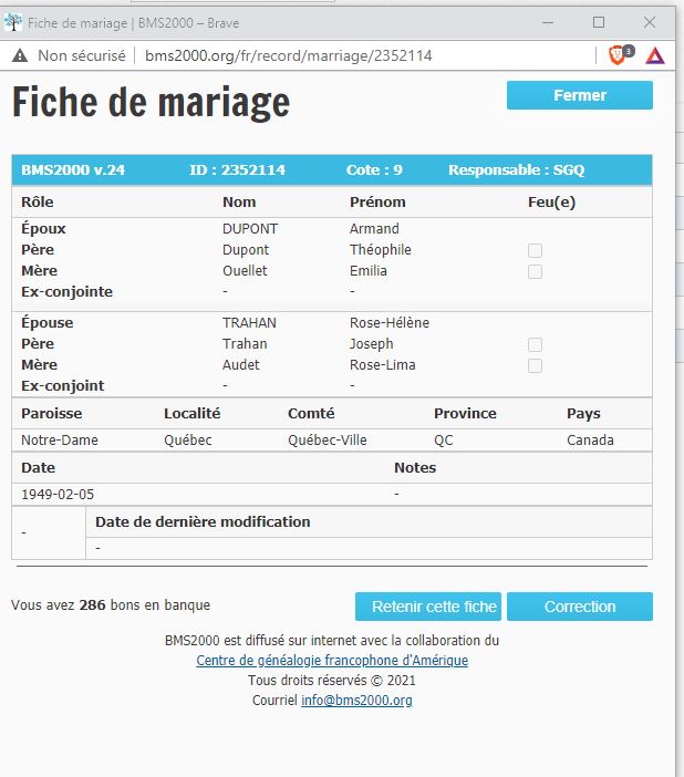 Fiche de baptême de la base de données BMS2000